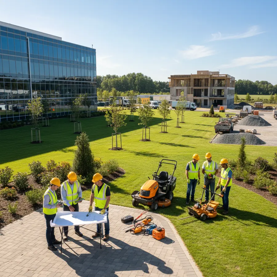 Construction professionals reviewing project plans on site